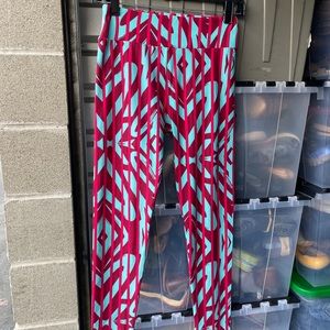 Lula Roe Leggings Red Teal Blue fabric Pant